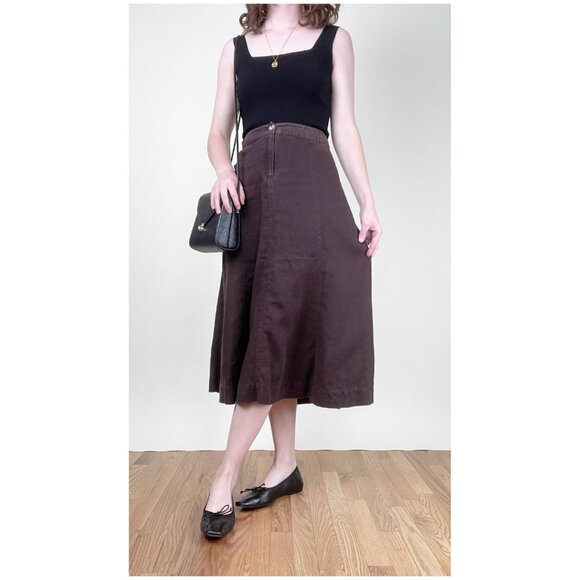 Vintage 100% Linen High Or Low Rise Midi Skirt A-line Full Romantic Quiet Luxury - Picture 4 of 8